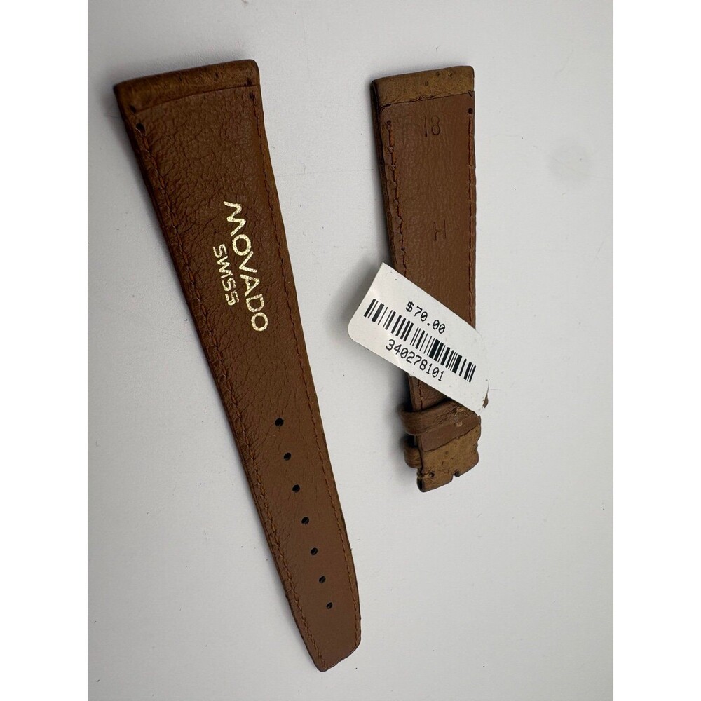 Authentic OEM Movado Swiss 18mm Tan Ostrich-Grain Leather Watch Strap (NOS)